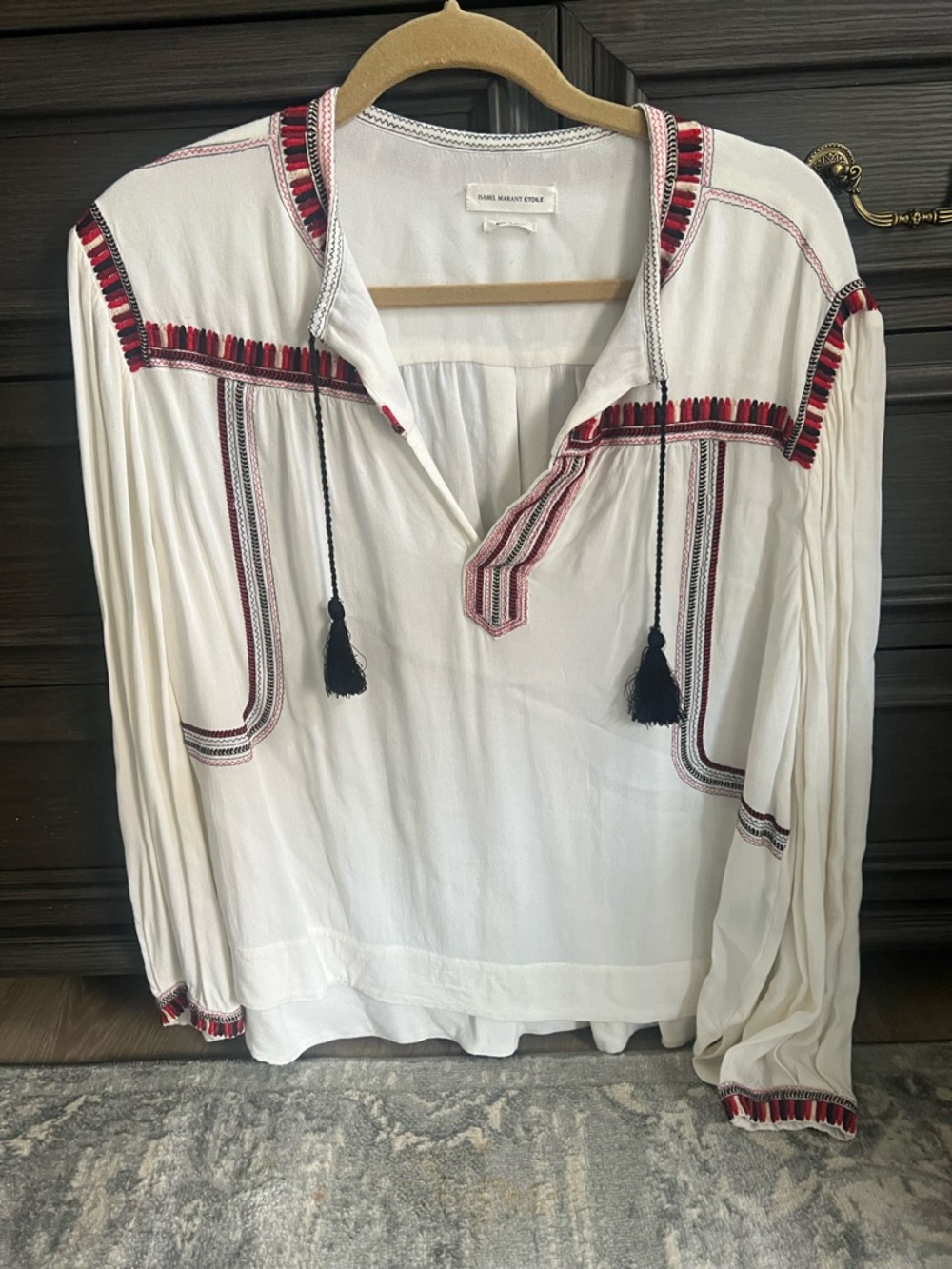 Isabel Marant White Boho Tunic with Red & Black Trim Like new!